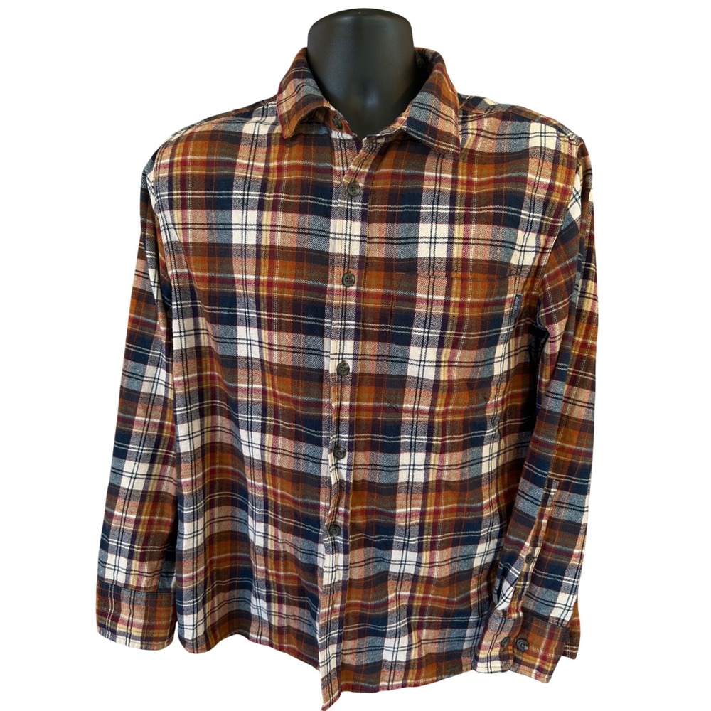 Eddie Bauer Flannel Shirt Mens Medium Brown Plaid Outdoor Cabin Camping
